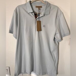 Burberry Pale Blue Men's Polo with Signature Embroidery